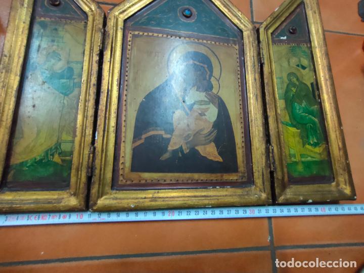 Antig&uuml;edades: Antiguo triptico Virgen Vladimir. Icono. - Foto 3