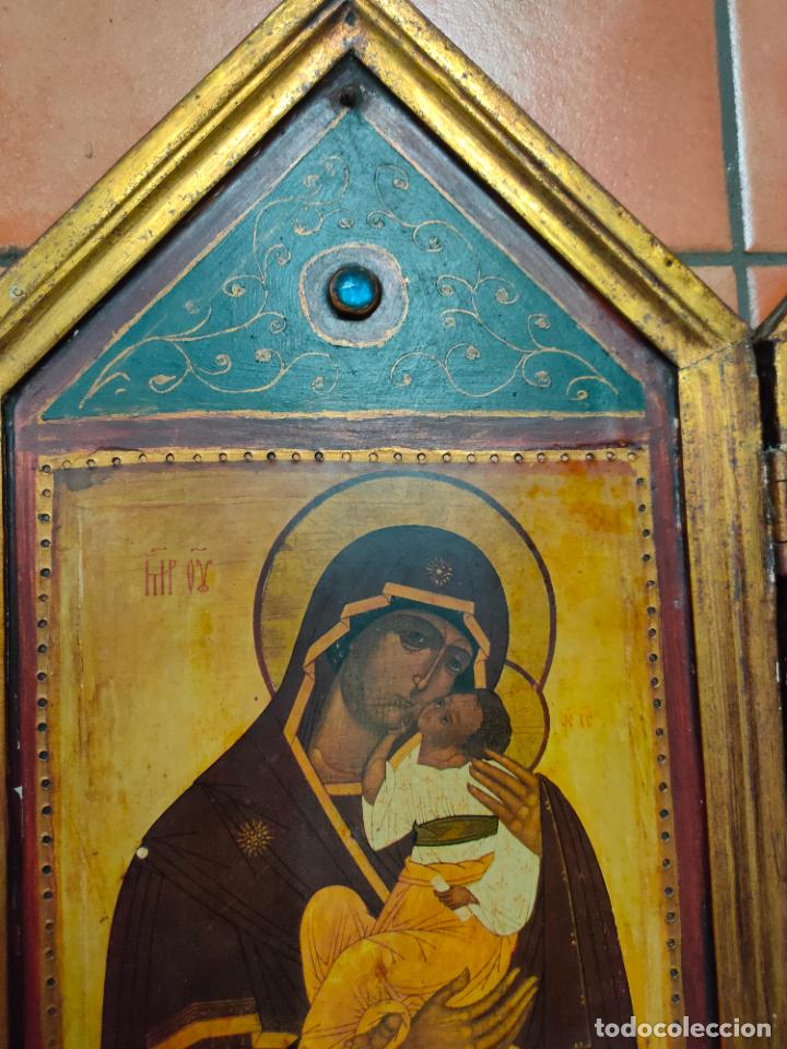 Antig&uuml;edades: Antiguo triptico Virgen Vladimir. Icono. - Foto 6