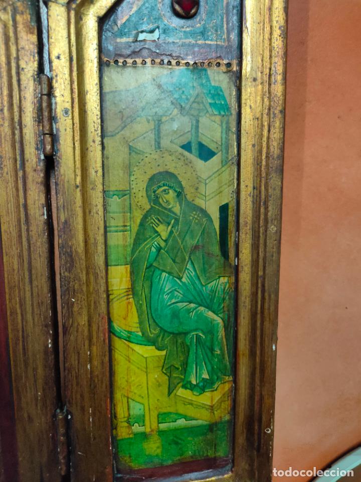 Antig&uuml;edades: Antiguo triptico Virgen Vladimir. Icono. - Foto 7