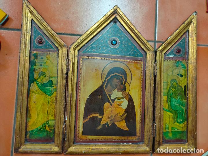 Antig&uuml;edades: Antiguo triptico Virgen Vladimir. Icono. - Foto 1
