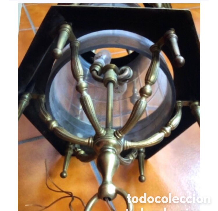 Antig&uuml;edades: Espectacular farol de bronce macizo con cristal tallado - Foto 2