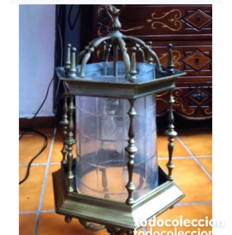 Antig&uuml;edades: Espectacular farol de bronce macizo con cristal tallado - Foto 1