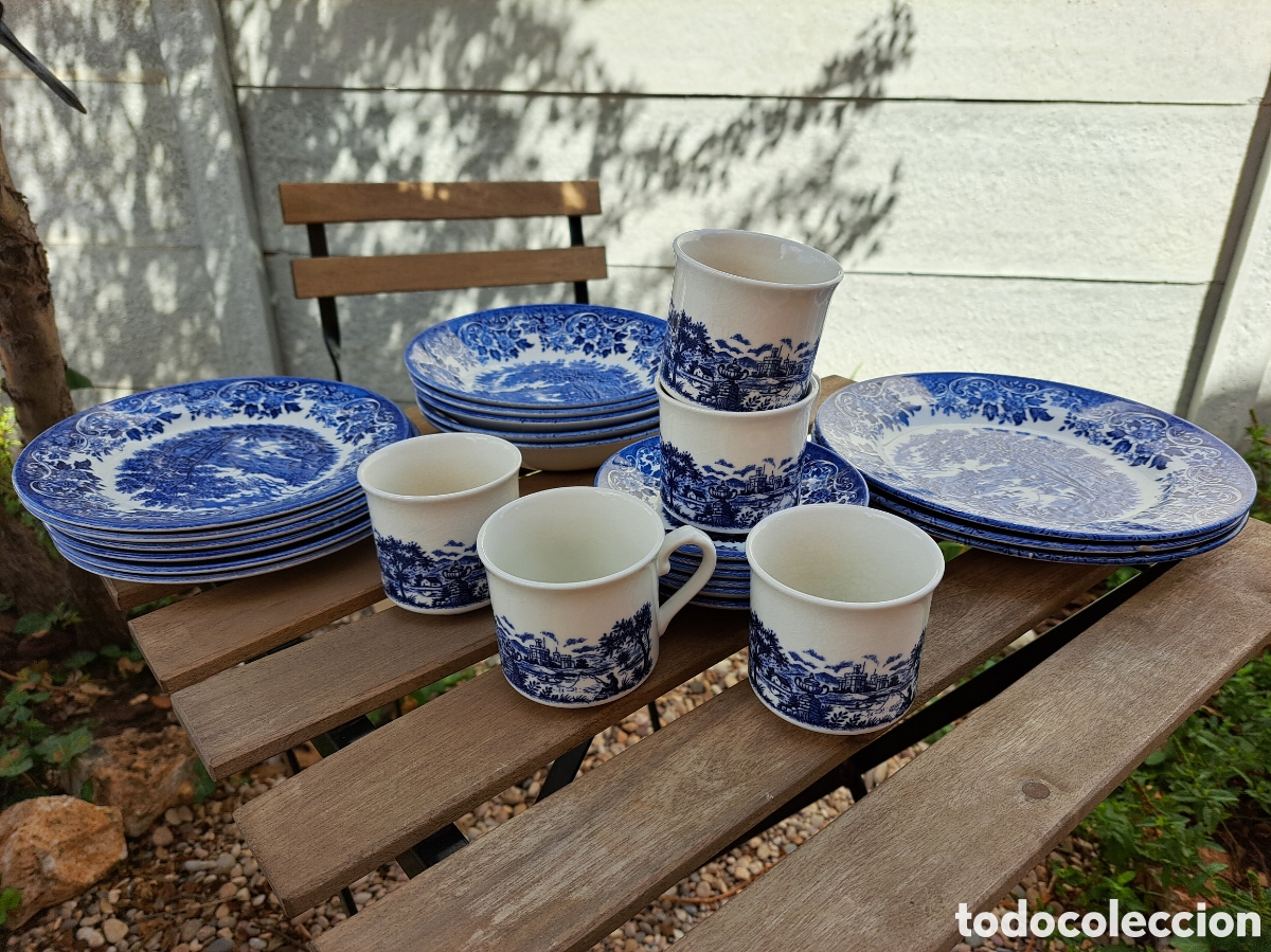 vajilla ”churchill” blanca y azul con paisaje - Buy Antique english  porcelain and ceramics on todocoleccion