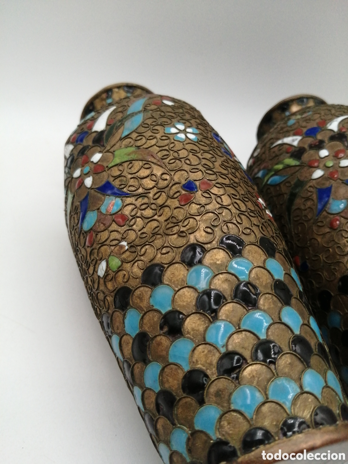 Antig&uuml;edades: Antiguos jarrones lat&oacute;n y esmalte cloisonne - Foto 6