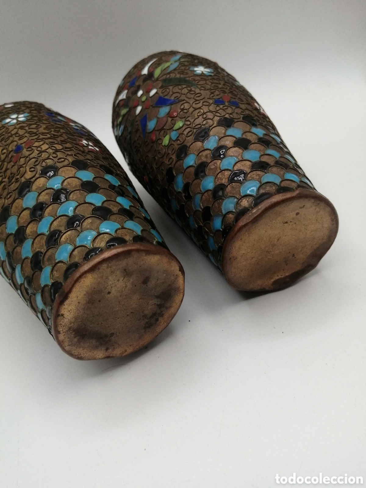 Antig&uuml;edades: Antiguos jarrones lat&oacute;n y esmalte cloisonne - Foto 7
