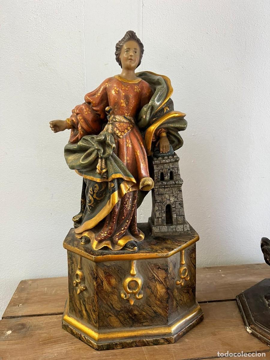 Antiguidades: Talla de Santa Barbara en madera.