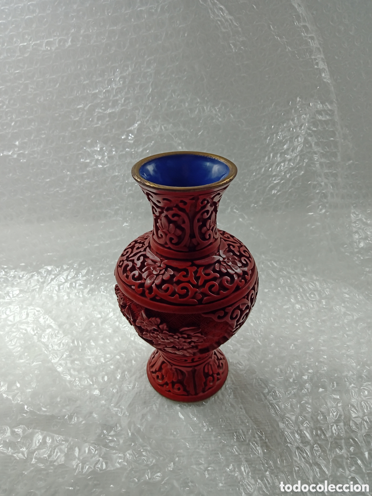 Antig&uuml;edades: Precioso jarr&oacute;n de laca Cinabrio 16cm - Foto 2