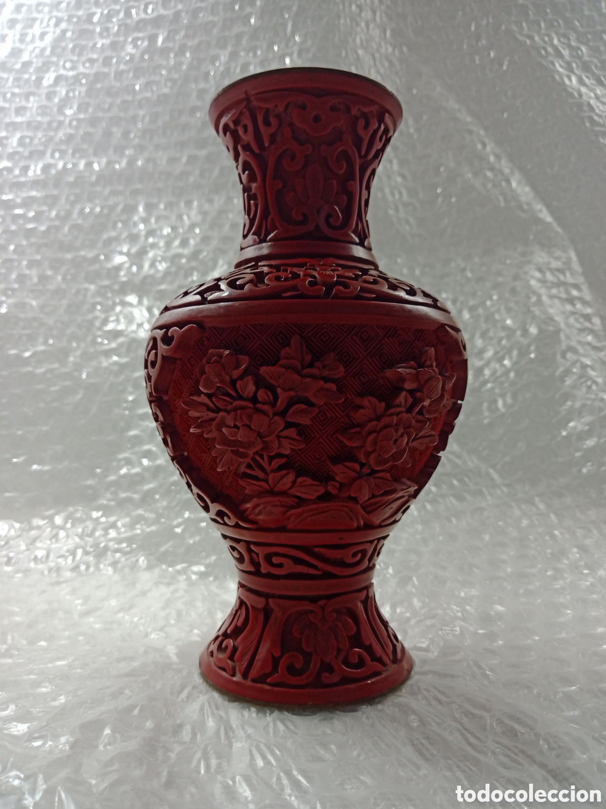 Antig&uuml;edades: Precioso jarr&oacute;n de laca Cinabrio 16cm - Foto 4