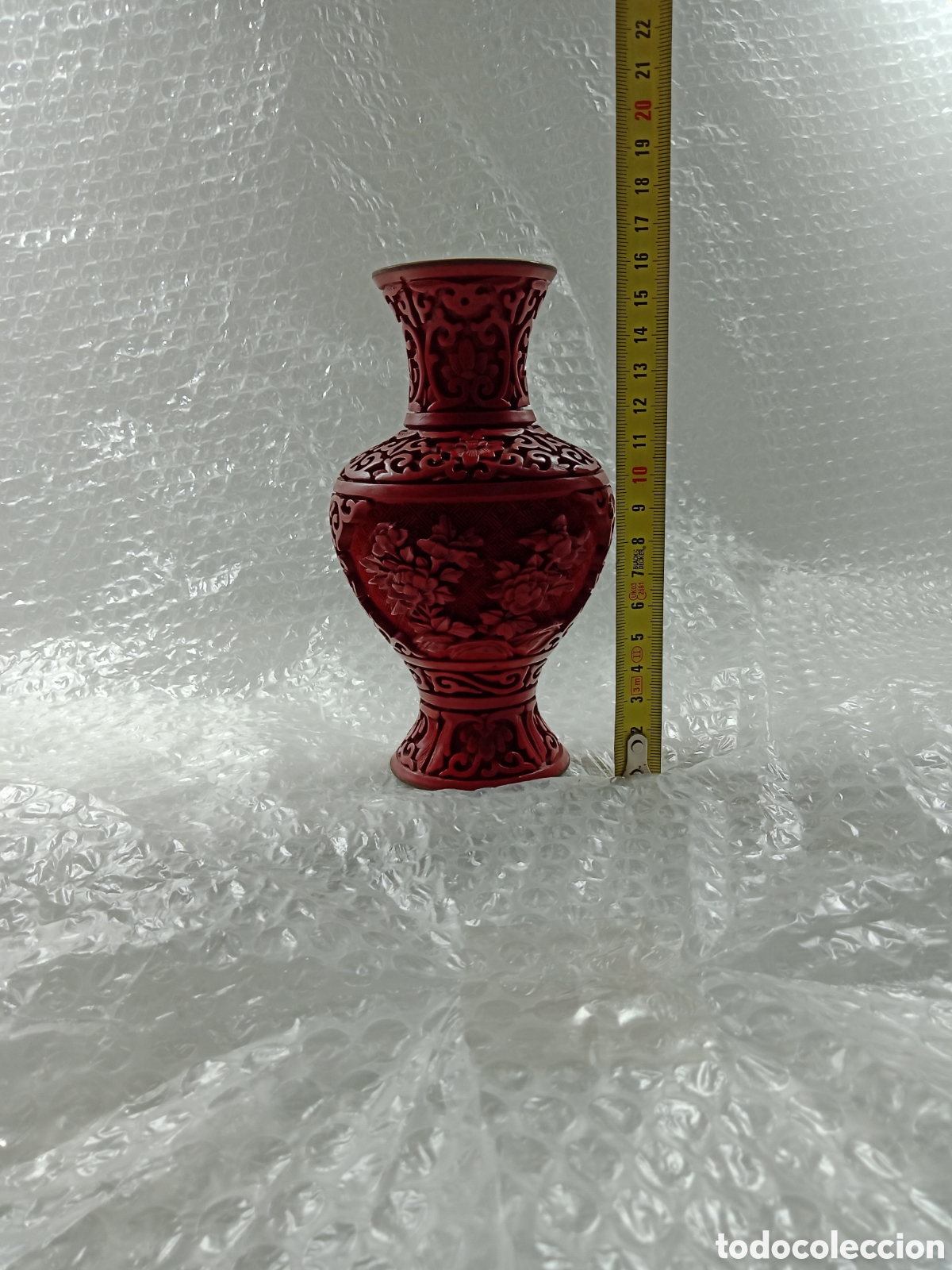 Antig&uuml;edades: Precioso jarr&oacute;n de laca Cinabrio 16cm - Foto 5