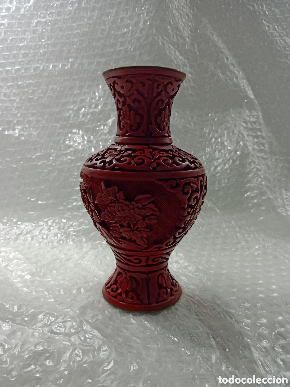Antig&uuml;edades: Precioso jarr&oacute;n de laca Cinabrio 16cm - Foto 1