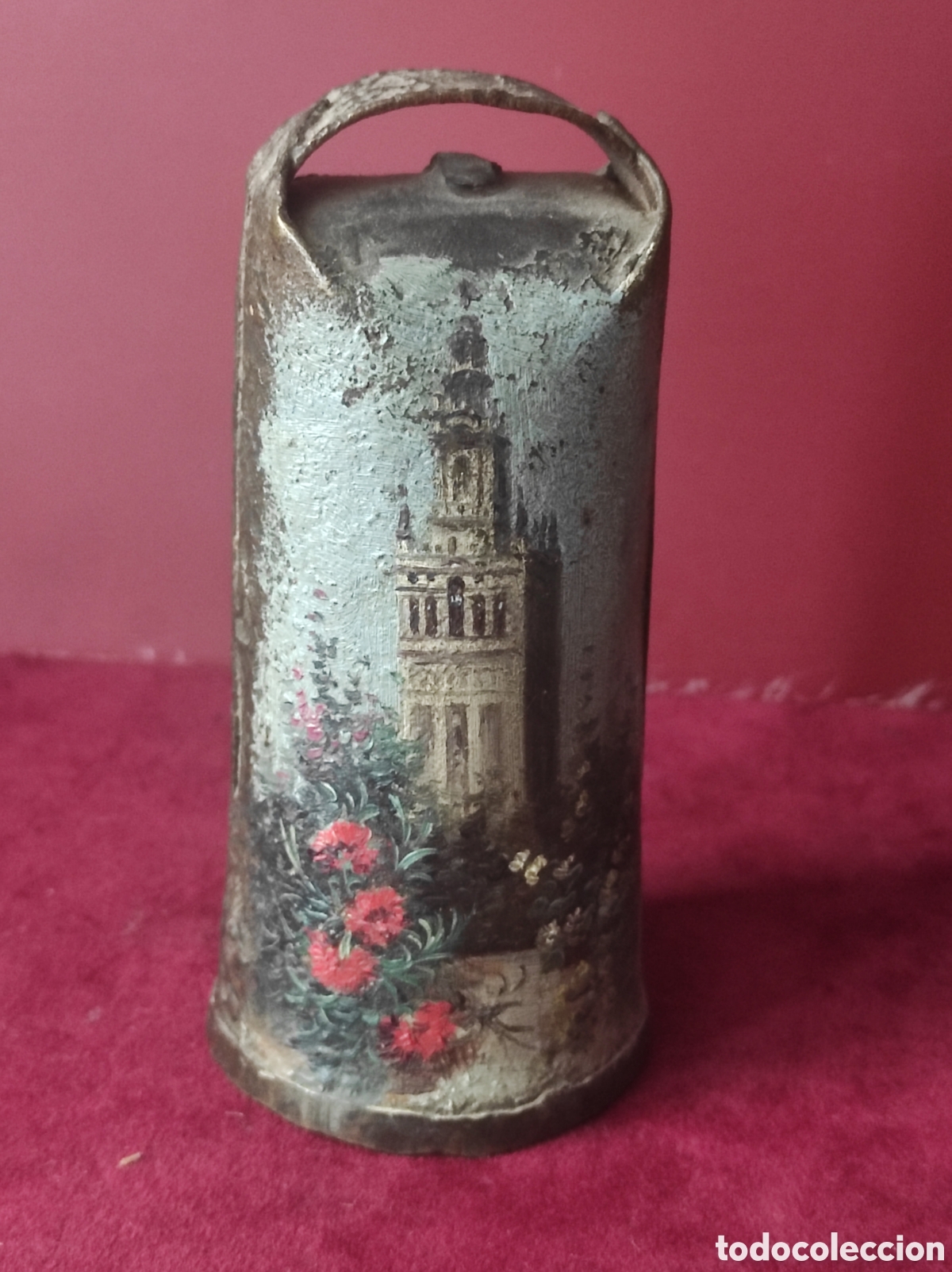 Antig&uuml;edades: Cencerro pintado a mano GIRALDA DE SEVILLA