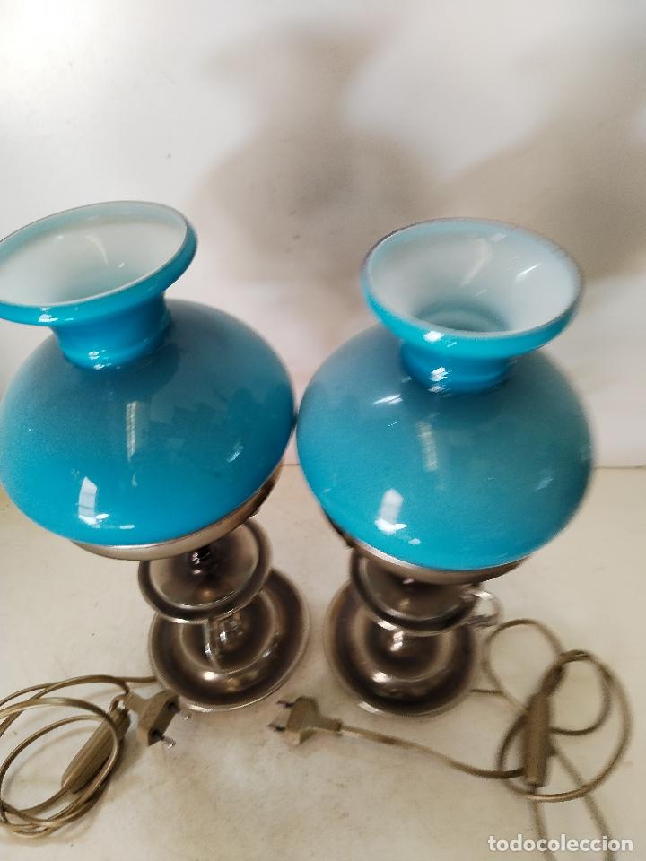 Antig&uuml;edades: pareja de lamparas quinqu&eacute; azul - Foto 2