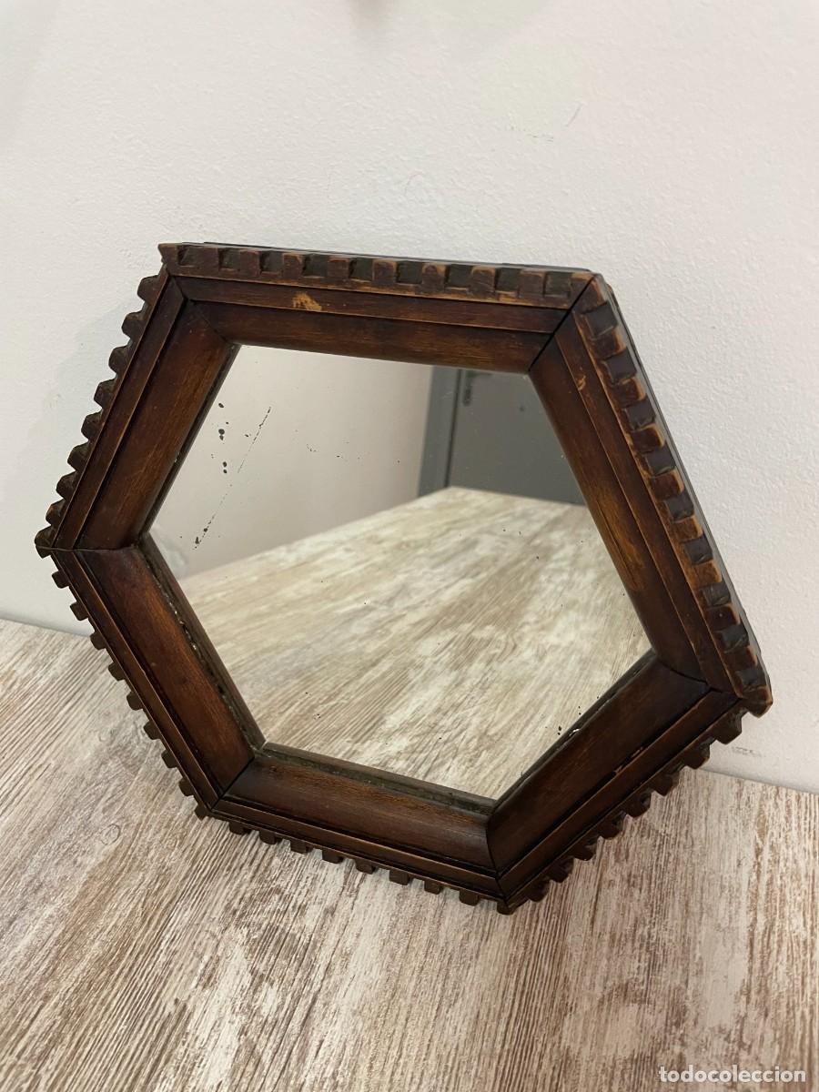 Antig&uuml;edades: ESPEJO MADERA HEXAGONAL - Foto 3