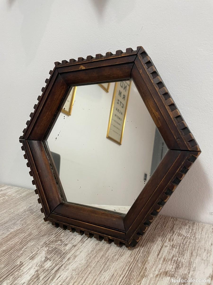 Antig&uuml;edades: ESPEJO MADERA HEXAGONAL - Foto 4