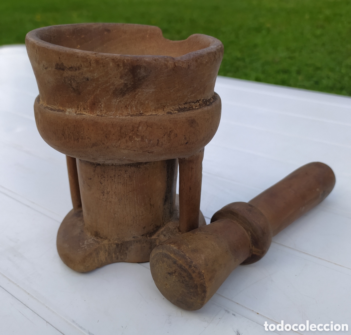 Antig&uuml;edades: Mortero de madera pastoril. S. XIX - Foto 8