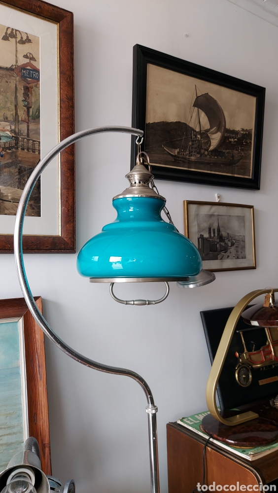 Antig&uuml;edades: L&aacute;mpara de techo opalina turquesa a&ntilde;os 60 - Foto 1