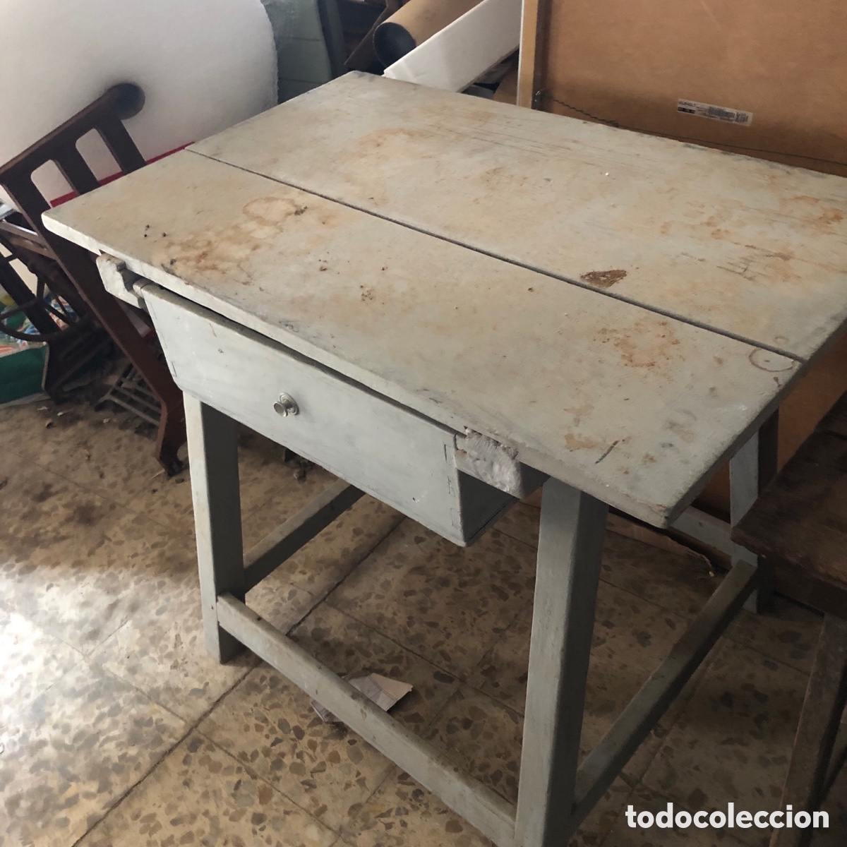 Antig&uuml;edades: MESA TOCINERA DE PINO CON CAJON - Foto 2