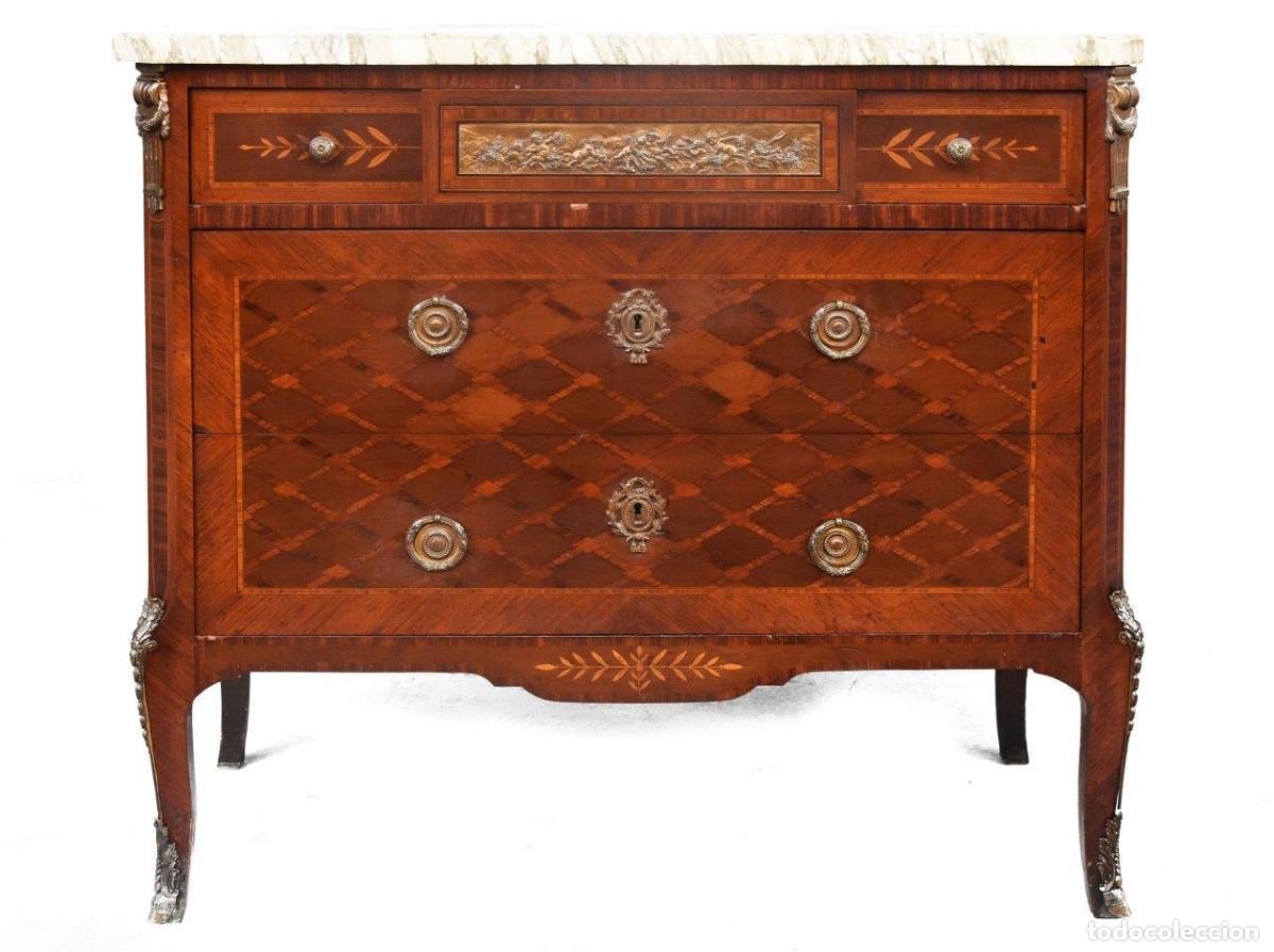 Antig&uuml;edades: Commode de style Transition marquet&eacute;e bois de rose XIX&egrave;me - Foto 1