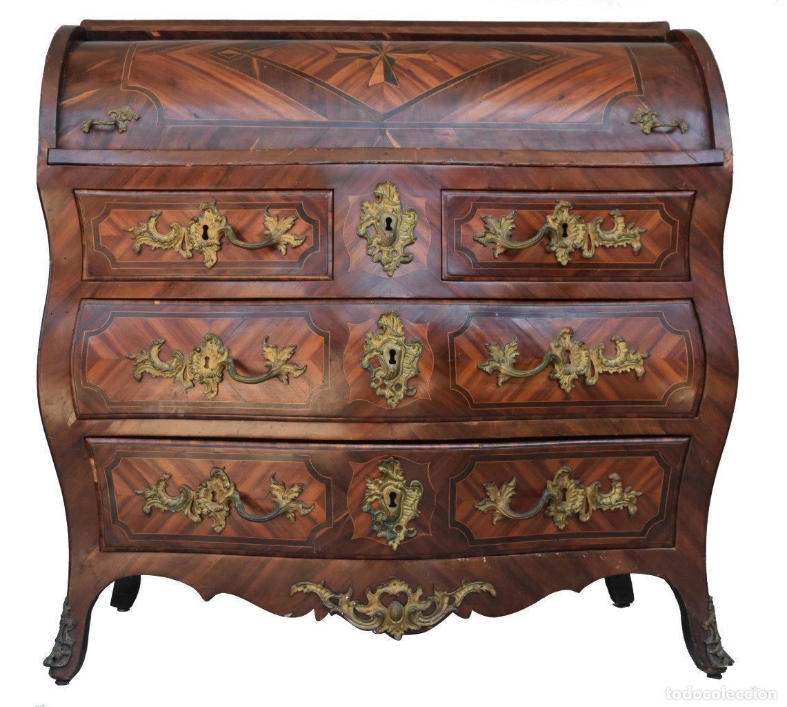 Antig&uuml;edades: Commode scriban &agrave; cylindre d&eacute;poque Louis XV en marqueterie - Foto 1
