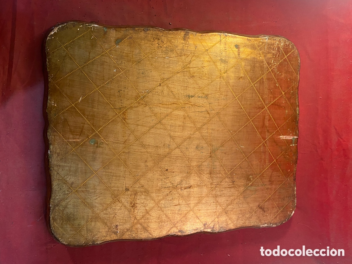 Antig&uuml;edades: Antigua bandeja de madera policromada - Foto 3