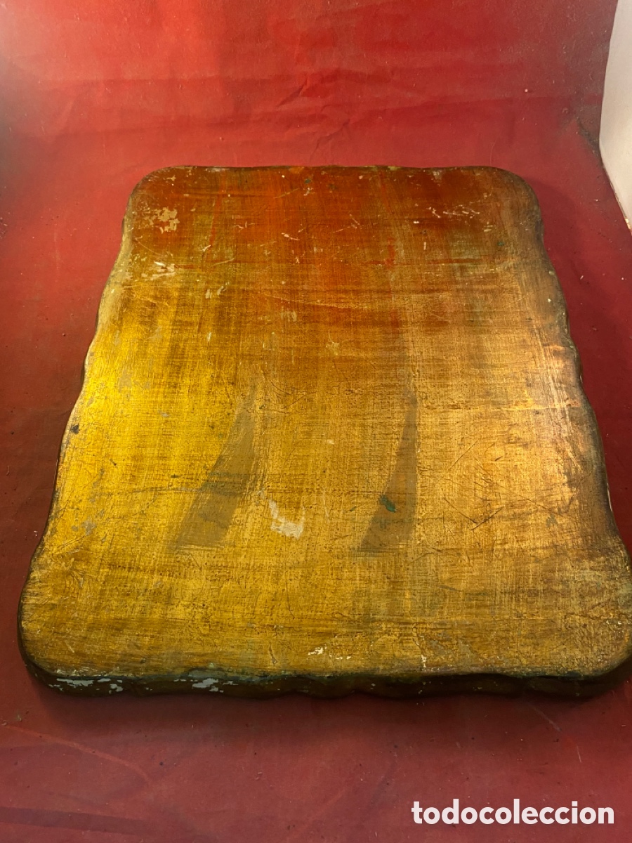 Antig&uuml;edades: Antigua bandeja de madera policromada - Foto 4