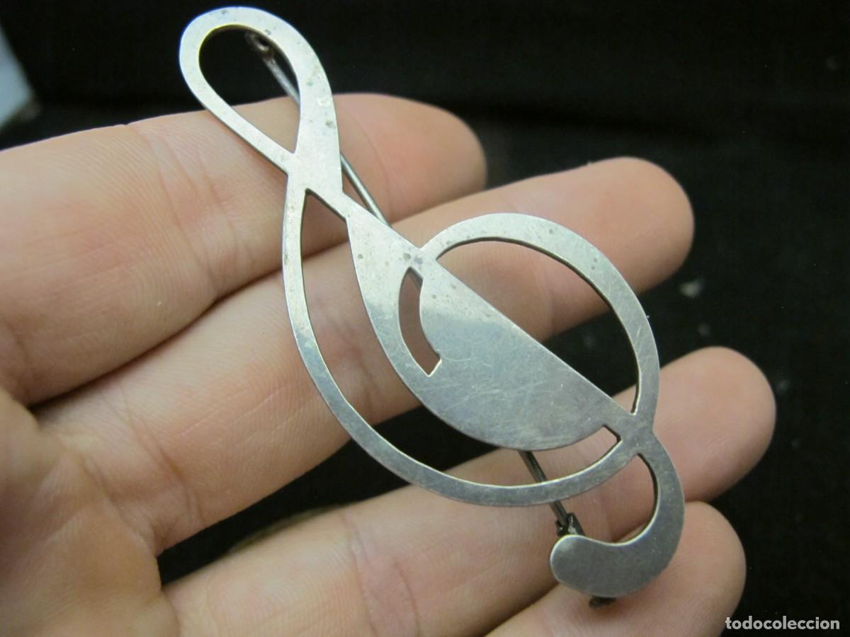 Antig&uuml;edades: Broche de plata clave de sol. Nota musical. - Foto 3