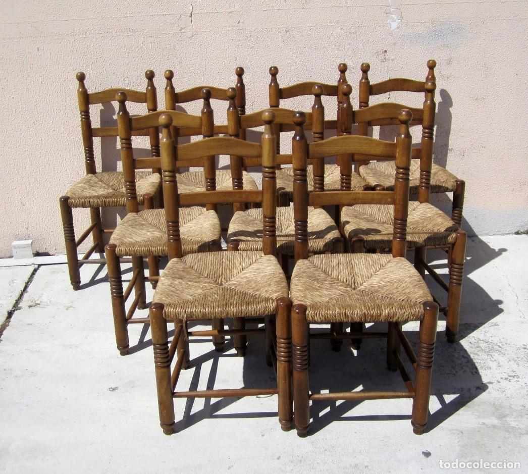 Antig&uuml;edades: 9 sillas rusticas asiento de enea SXX - Foto 2