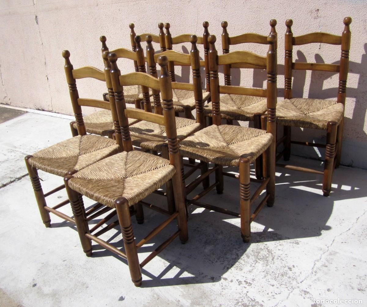 Antig&uuml;edades: 9 sillas rusticas asiento de enea SXX - Foto 3