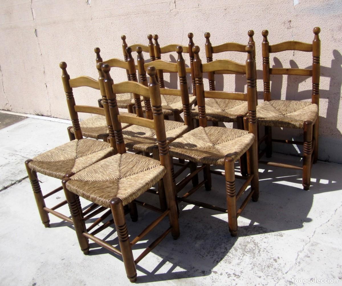 Antig&uuml;edades: 9 sillas rusticas asiento de enea SXX - Foto 4
