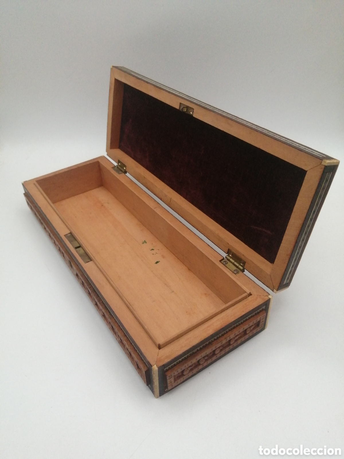 Antig&uuml;edades: Antigua caja rectangular madera de S&aacute;ndalo y taracea - Foto 10