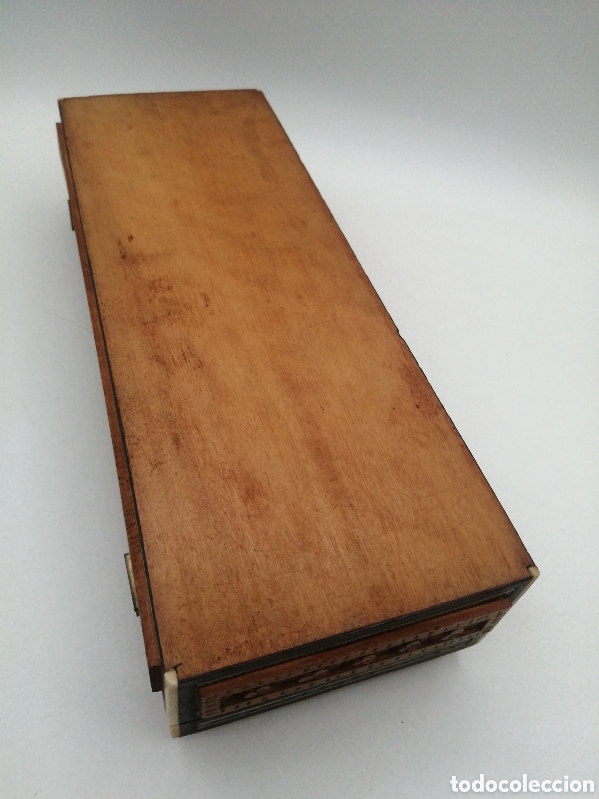 Antig&uuml;edades: Antigua caja rectangular madera de S&aacute;ndalo y taracea - Foto 12