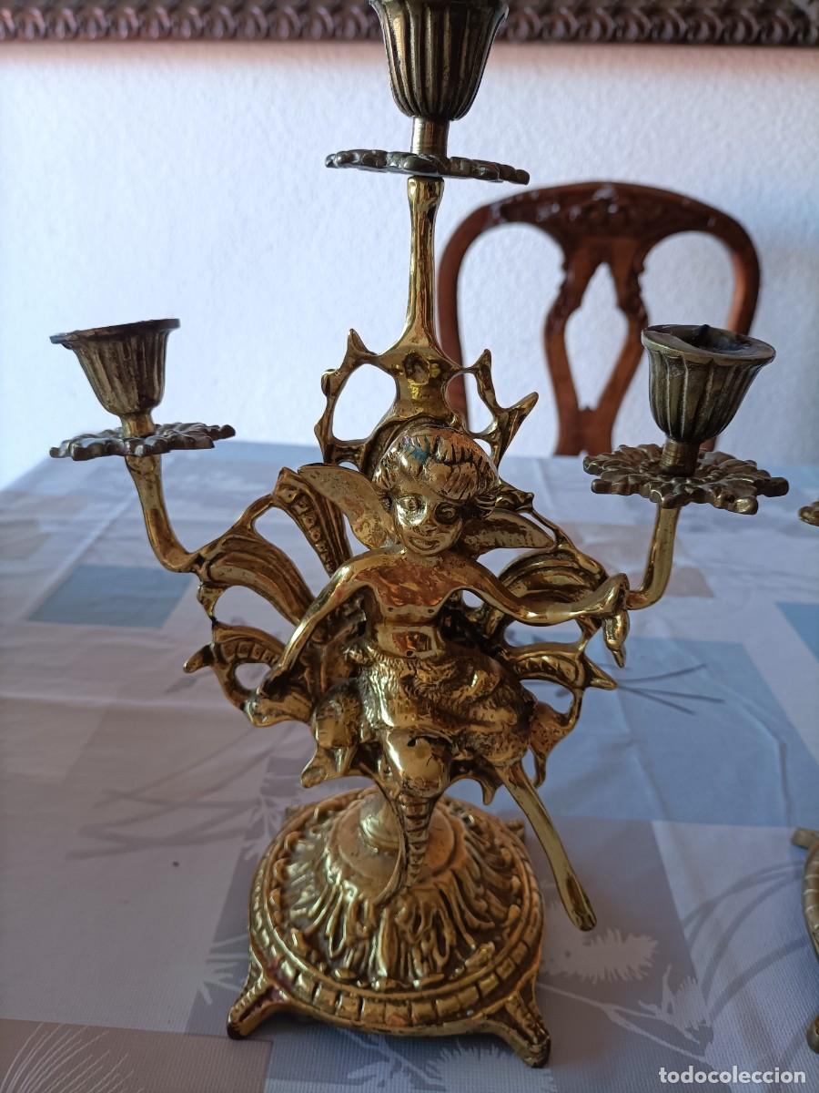 Antig&uuml;edades: Portavelas con &aacute;ngeles - Bronce - Foto 2