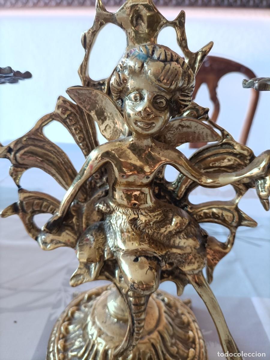 Antig&uuml;edades: Portavelas con &aacute;ngeles - Bronce - Foto 3