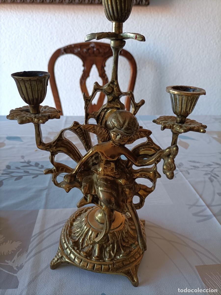 Antig&uuml;edades: Portavelas con &aacute;ngeles - Bronce - Foto 4