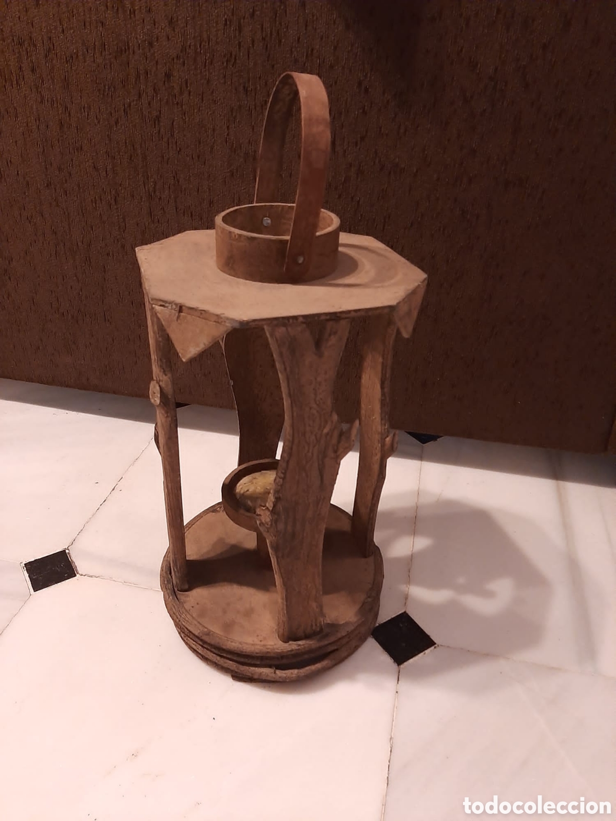 Antig&uuml;edades: Antiguo Farol portavelas madera r&uacute;stico - Foto 4