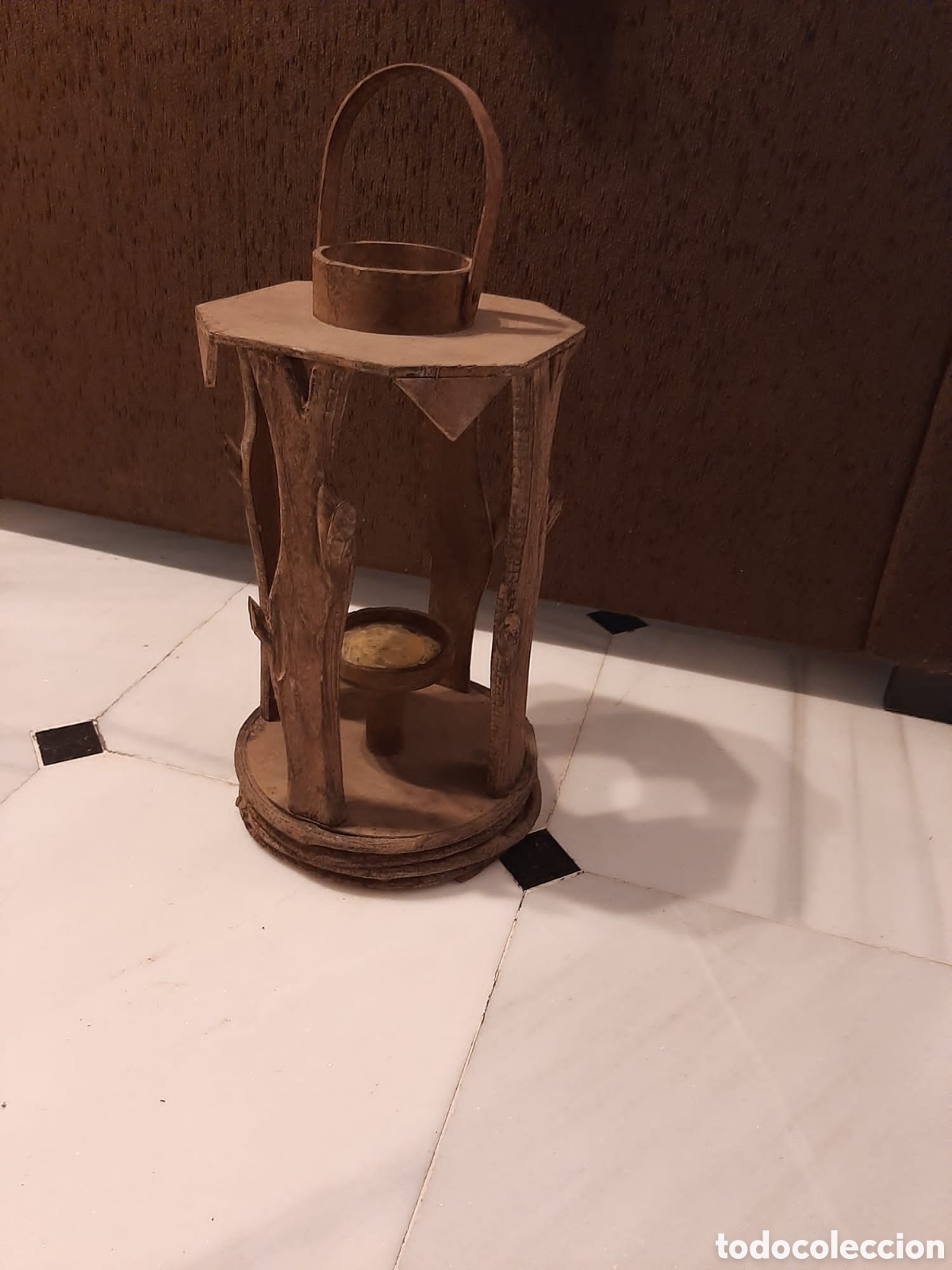 Antig&uuml;edades: Antiguo Farol portavelas madera r&uacute;stico - Foto 1