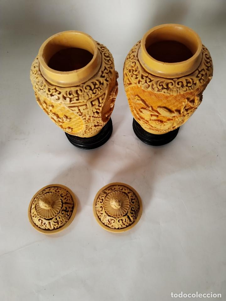 Antig&uuml;edades: 2 jarrones tibor de laca china - Foto 2