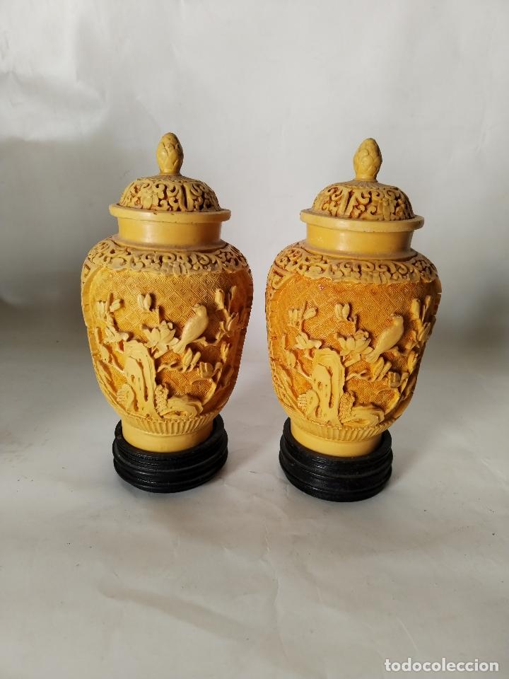 Antig&uuml;edades: 2 jarrones tibor de laca china - Foto 3