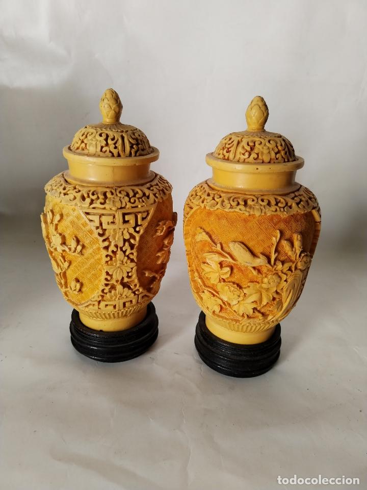 Antig&uuml;edades: 2 jarrones tibor de laca china - Foto 1