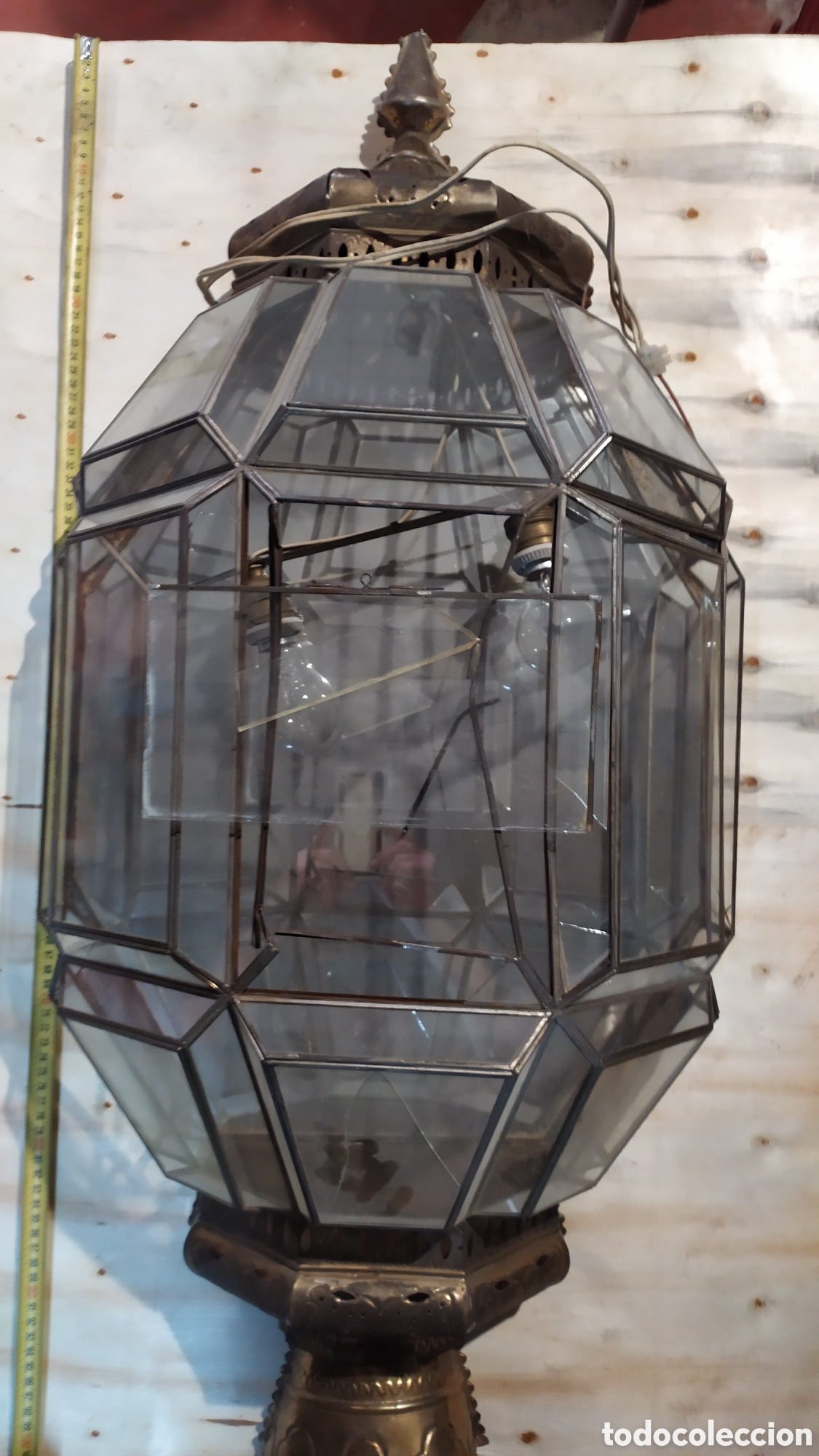 Antig&uuml;edades: FAROL DE CRISTAL Y LAT&Oacute;N PARA REPARAR - Foto 2