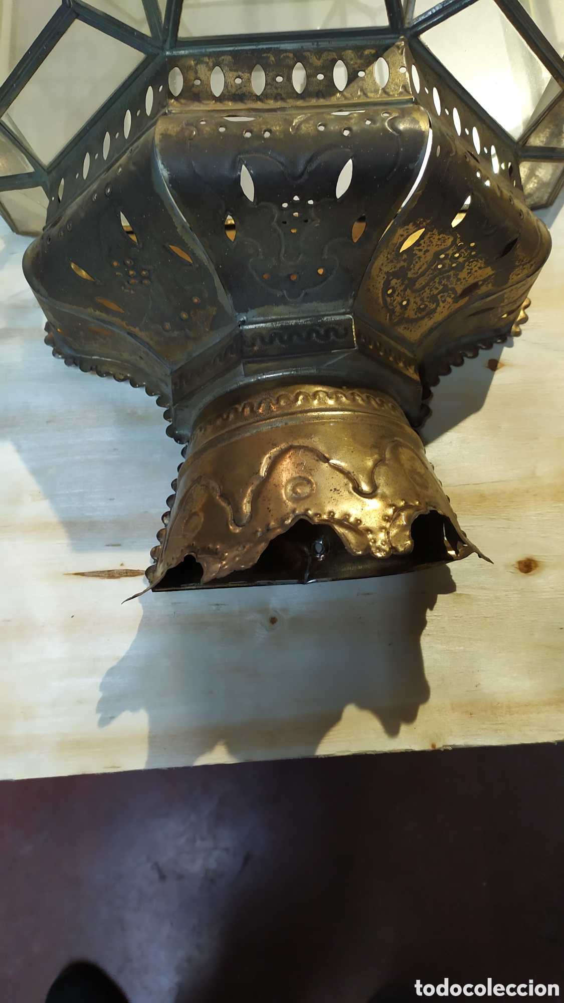 Antig&uuml;edades: FAROL DE CRISTAL Y LAT&Oacute;N PARA REPARAR - Foto 3