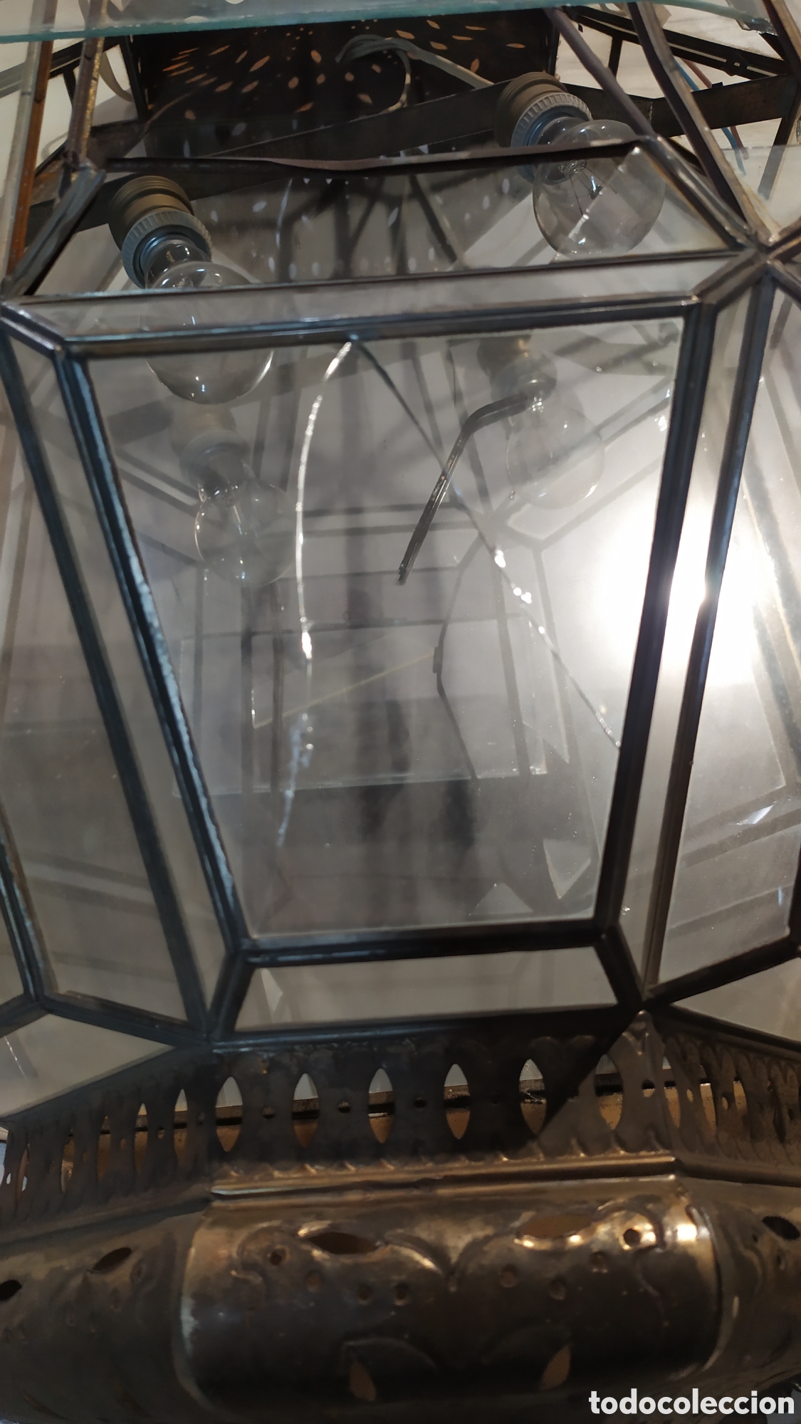 Antig&uuml;edades: FAROL DE CRISTAL Y LAT&Oacute;N PARA REPARAR - Foto 6