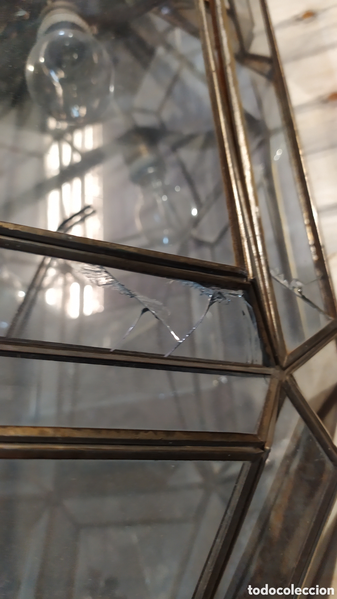 Antig&uuml;edades: FAROL DE CRISTAL Y LAT&Oacute;N PARA REPARAR - Foto 7