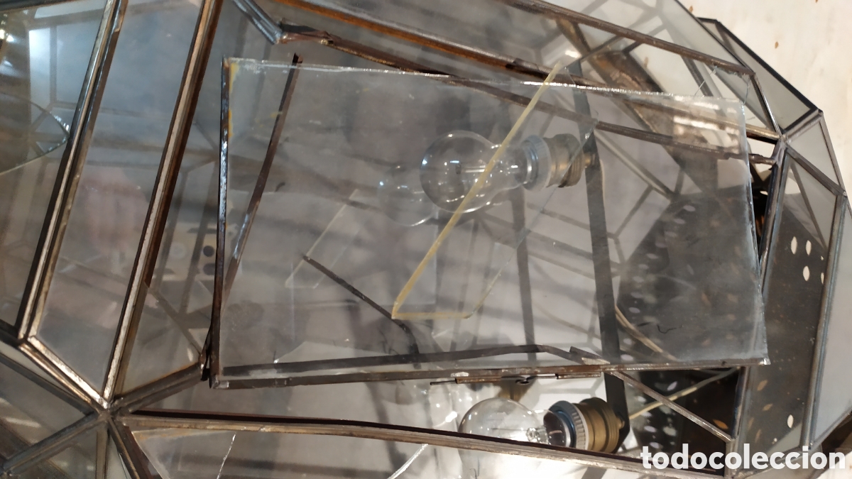 Antig&uuml;edades: FAROL DE CRISTAL Y LAT&Oacute;N PARA REPARAR - Foto 13