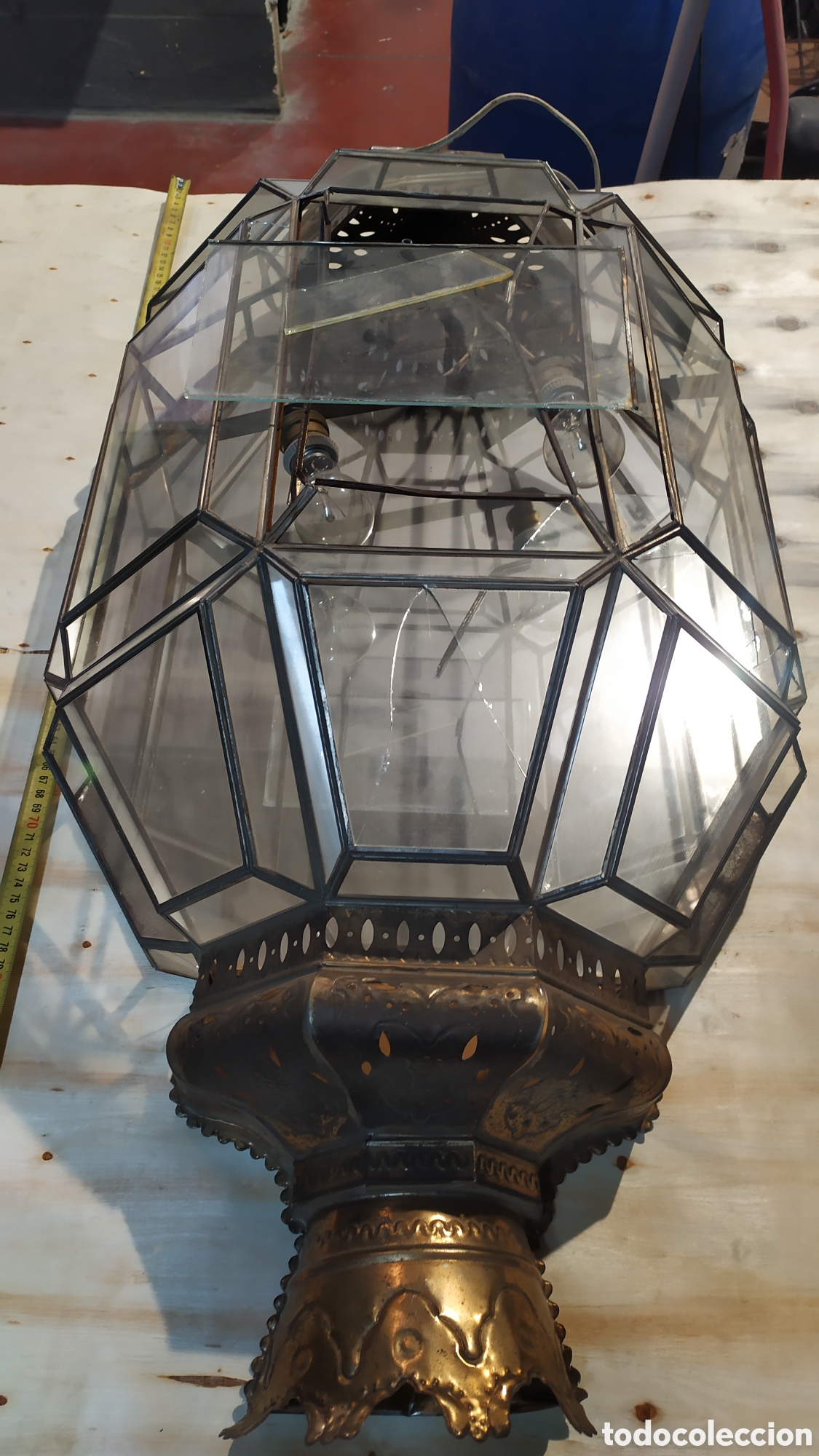 Antig&uuml;edades: FAROL DE CRISTAL Y LAT&Oacute;N PARA REPARAR - Foto 1