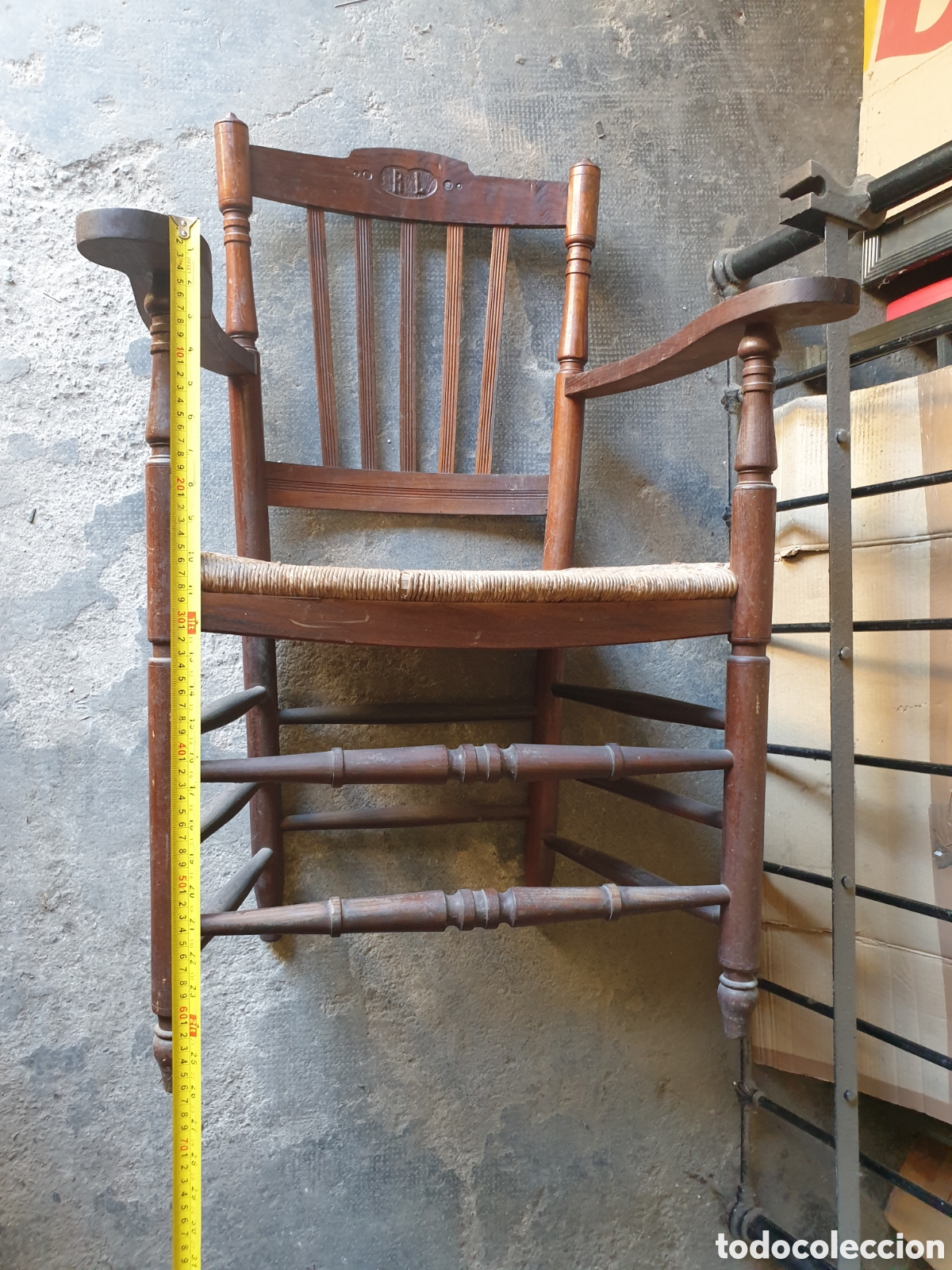Antig&uuml;edades: SILLA MADERA ESPARTO - Foto 8