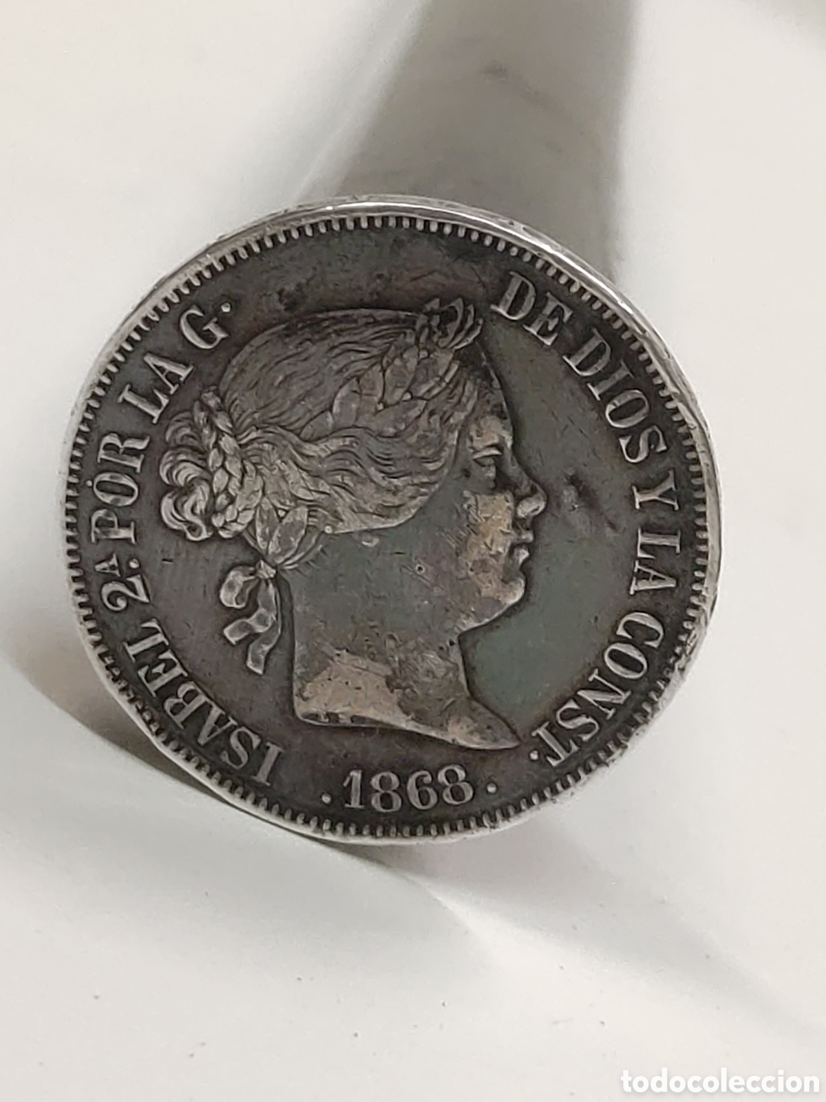 Antig&uuml;edades: Bast&oacute;n Moneda 1 Escudo plata Isabel ll - Foto 2