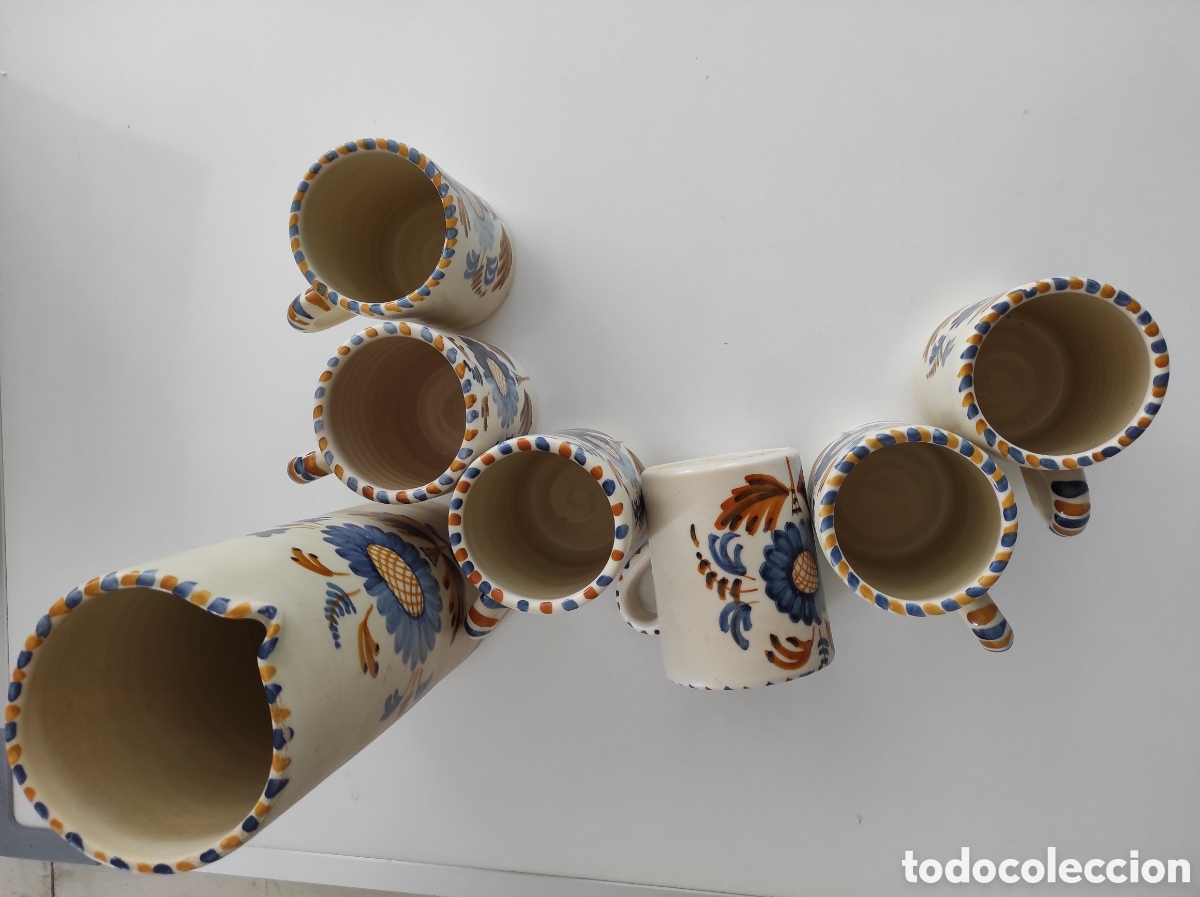Antig&uuml;edades: Conjunto de tazas y jarr&oacute;n Chac&oacute;n Talavera - Foto 4