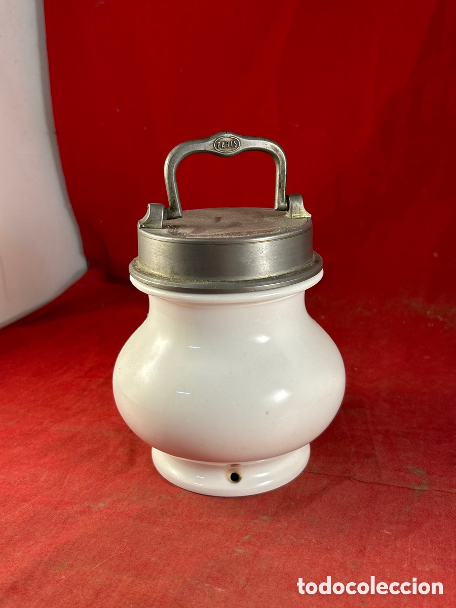 Antig&uuml;edades: RECIPIENTE HECHO EN PARIS PORCELANA ESMALTADA Y METAL LA TAPA
