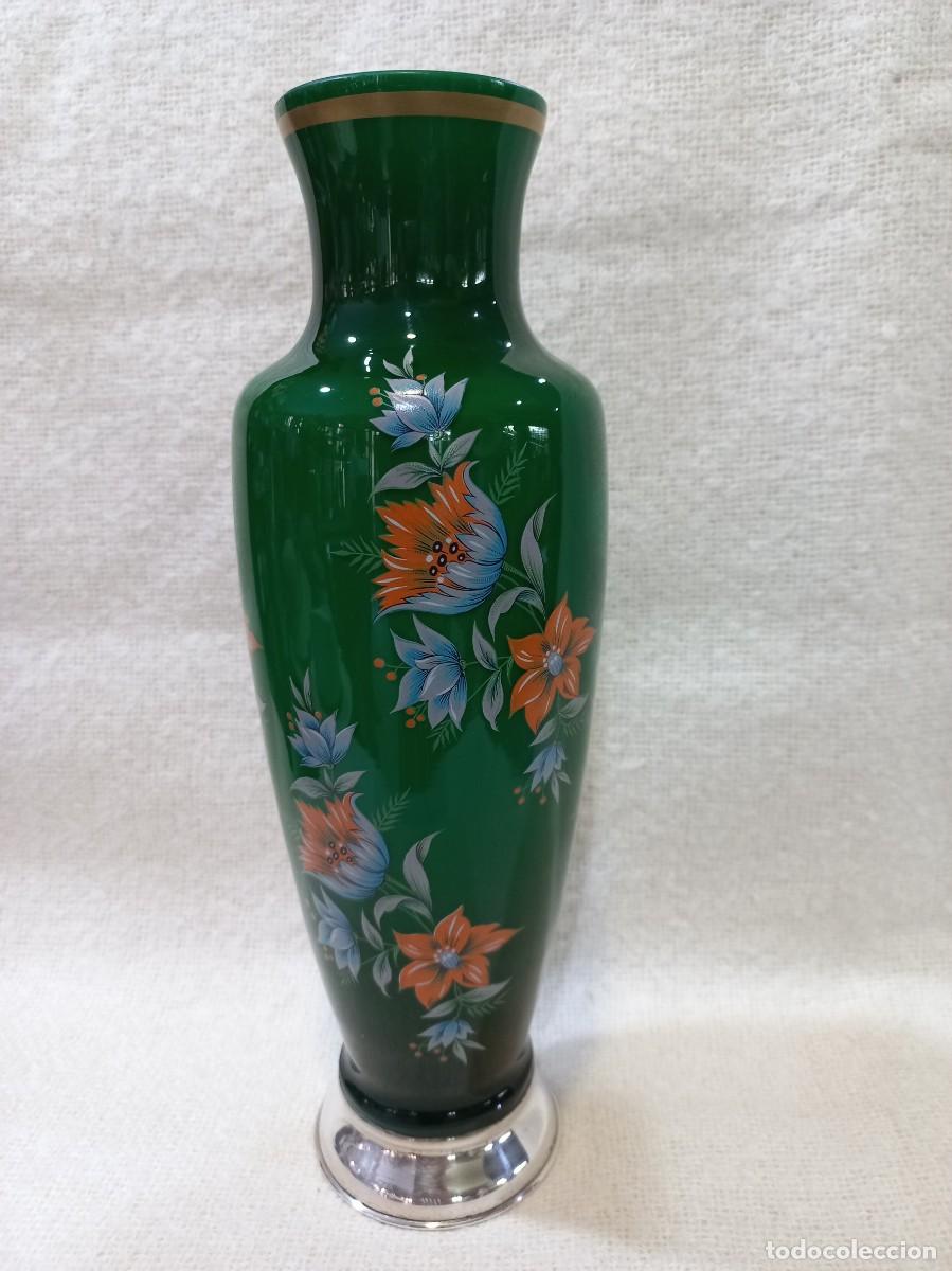 Antig&uuml;edades: JARR&Oacute;N-OPALINA (verde) flores-pie plata - Foto 1
